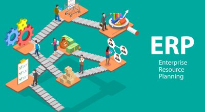 3D Isometric Flat Vector Conceptual Illustration of ERP - Enterprise Resource Planning, Integrated Management of Main Business Processes.